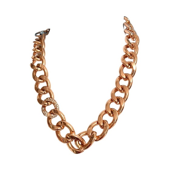 WORTHINGTON Rose Gold Chunky Chain Necklace Rhinestone Link - Picture 7 of 7